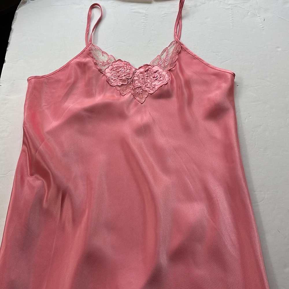 Vintage 90s Slip Dress Barbie Pink Girly Coquette Midi Lace Floral Medium 80’s M - Picture 5 of 17
